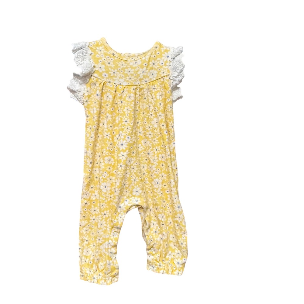 Laura Ashley Romper Floral Eyelet Lace 6-9 Months Yellow Excellent‎ Jumpsuit